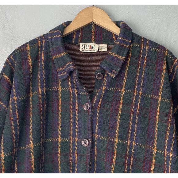 Vintage Shacket Size Large Plaid Sweater Shirt Dark Academia Poet Baggy Rugby - Picture 3 of 9